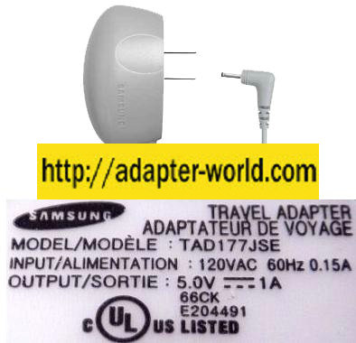 SAMSUNG TAD177JSE AC ADAPTER 5V DC 1A CELL PHONE CHARGER