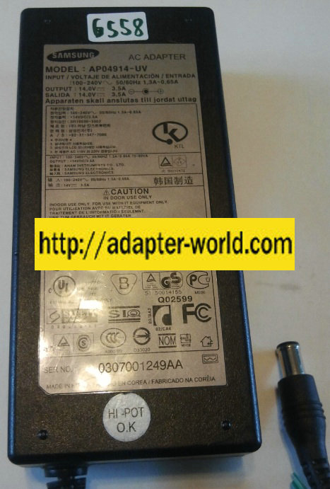 SAMSUNG AP04914-UV AC ADAPTER 14VDC 3.5A NEW 1 x 4.4 x 6 x 10mm