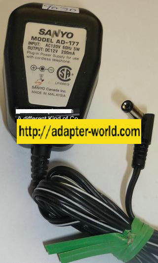 SANYO AD-177 AC ADAPTER 12VDC 200mA NEW (-) 2x5.5mm 90 ° ROUND