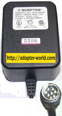 SCEPTRE PD1215APM8 AC DC ADAPTER 12V 1.5A 8 PIN DIN Netopia R-72