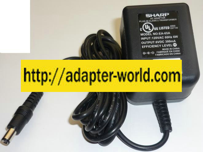 SHARP EA-65A AC ADAPTER 6VDC 300mA NEW (-) 2x5.5x9.6mm ROUND B