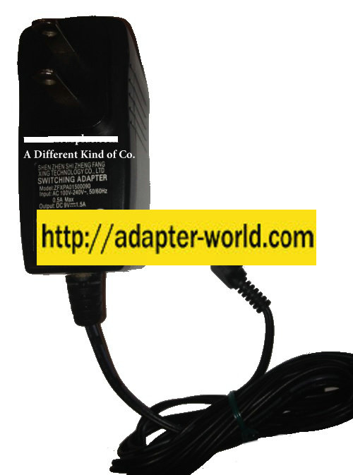 SHEN ZHEN ZFXPA01500090 AC ADAPTER 9VDC 1.5A New -( ) 0.5 x 2.5