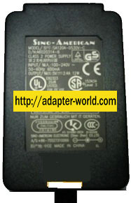 SINO-AMERICAN SAL124A-1220V-6 AC ADAPTER 12VDC 1.66A 19.92W NEW