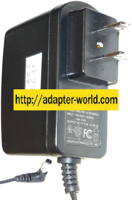 SMARTPARTS ADS-18C-120918GPCU AC ADAPTER 9VDC 2A Switching POWE