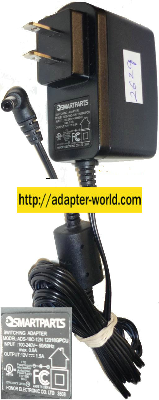 SMARTPARTS ADS-18C-12N 12018GPCU AC ADAPTER 12VDC 1.5A SP1000EF