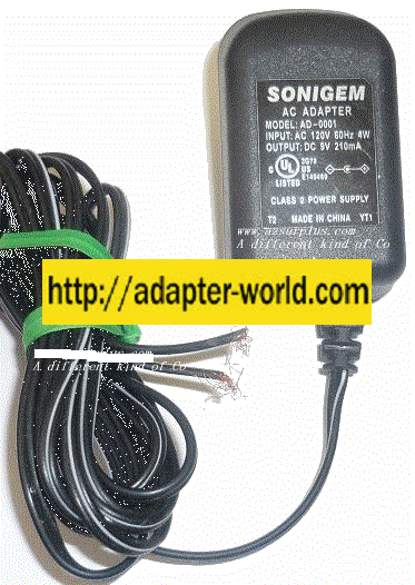 SONIGEM AD-0001 AC ADAPTER 9VDC 210mA NEW -( ) CUT WIRE CLASS 2