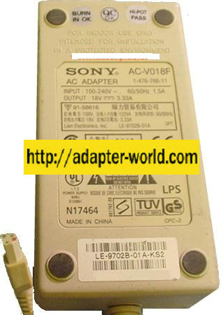 SONY AC-V018F AC ADAPTER 18VDC 3.33A 4Pin POWER SUPPLY for LAPTO