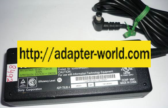 SONY VGP-AC19V19 AC ADAPTER 19.5VDC 3.9A NEW -( ) 4x6x9.5mm 90