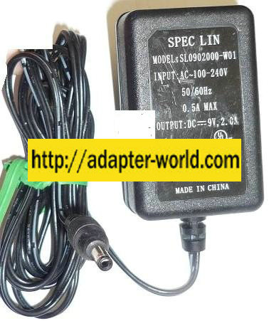 SPEC LIN SL0902000-W01 AC ADAPTER 9VDC 2A NEW -( ) 1.5x4x10.6mm