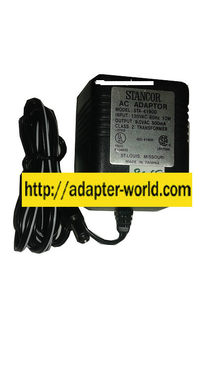 STANCOR STA-4190D AC ADAPTER 9VAC 500mA New 2x5.4mm Straight Ro