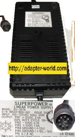 SUPER POWER DV-3278 AC ADAPTER 5V 1.0A LINEAR POWER SUPPLY