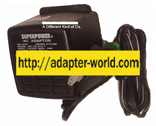 SUPERPOWER DV-91A-1 AC ADAPTER 9VDC 650mA New 3 Pin Molex Direc