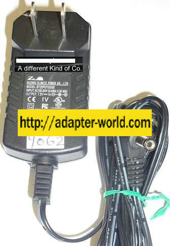 SUZHOU BT25P070300 AC ADAPTER 7.5VDC 1A NEW -( ) 2x5.5x11mm 90 °