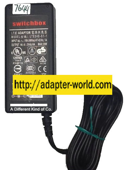 SWITCHBOX LTE24E-S1-1 AC ADAPTER 5VDC 4A 20W New -( )- 1.2 x 3.