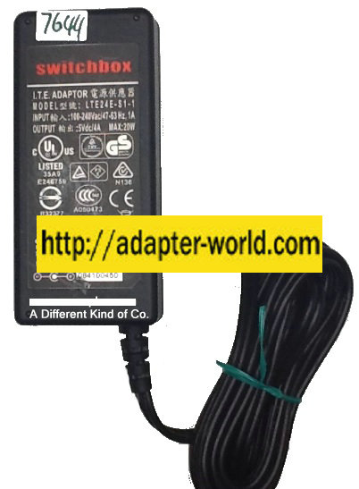 SWITCHBOX LTE24E-S1-1 AC ADAPTER 5VDC 4A 20W New -( )- 1.2 x 3. SWITCHBOX LTE24E-S1-1 AC ADAPTER 5VDC 4A 20W New -( )- 1.2 x 3.
