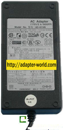 Samsung AD-4214N AC ADAPTER 14VDC 3A NEW -( ) 1x4.4x6x10mm MONI