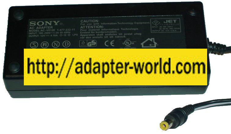 Sony AC-V012E AC Adapter 12V 4.16A 50W Genuine Original Power Su