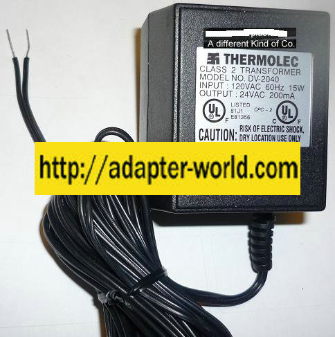 THERMOLEC DV-2040 AC ADAPTER 24VAC 200mA NEW ~(~) SHIELDED WIRE