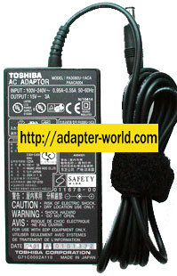 TOSHIBA PA3080U-1ACA PAACA004 AC ADAPTER 15VDC 3A NEW -( )- 3x6