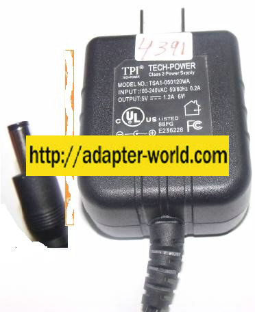 TPI TSA1-050120WA5 AC DC ADAPTER 5V 1.2A CHARGER CLASS 2 POWER S