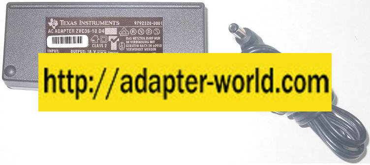 TEXAS INSTRUMENTS ZVC36-18 D4 AC ADAPTER 18VDC 2A 36W -( )- for