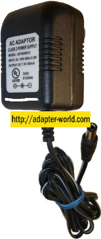 Class 2 Power Supply U075030D12 AC Adaptor 7.5VDC 300mA ADAPTER
