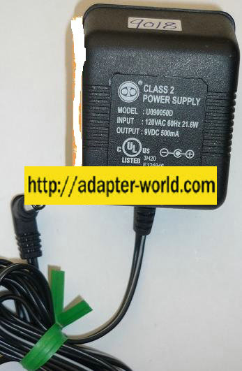 U090050D AC ADAPTER 9VDC 500mA NEW -( ) 2x5.5mm 90 ° ROUND BARRE