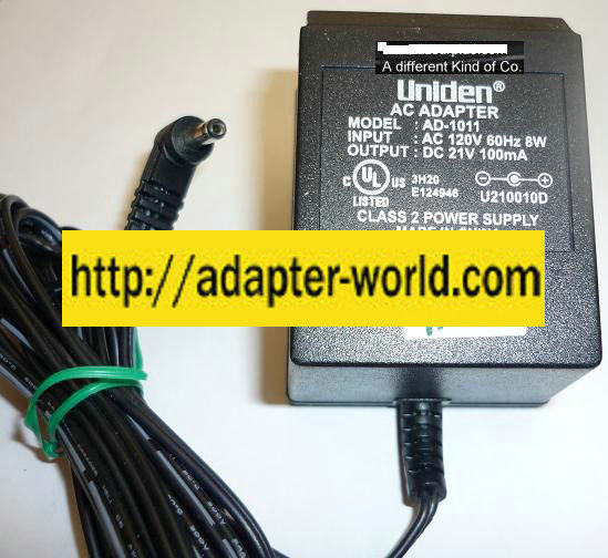 UNIDEN AD-1011 AC ADAPTER 21VDC 100mA NEW -( ) 1x3.5x9.8mm 90 °R