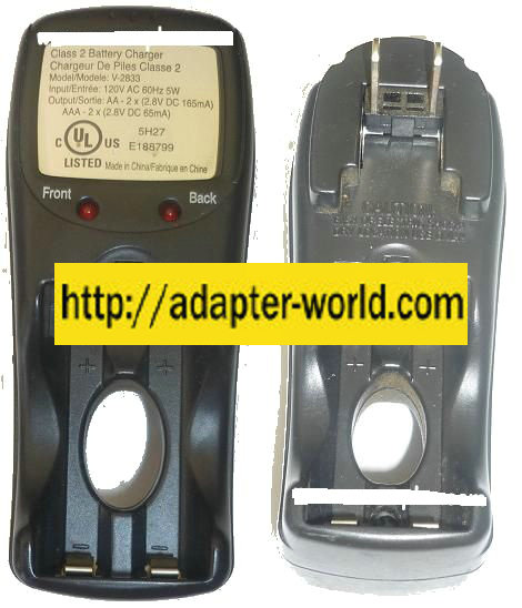 V-2833 CLASS 2 BATTERY CHARGER AA-2x 2.8VDC 165mA NEW AAA-2x 2.