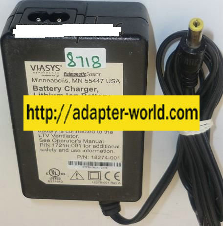 VIASYS HEALTHCARE 18274-001 AC Adapter 17.2VDC 1.5A -( ) 2.5x5.5