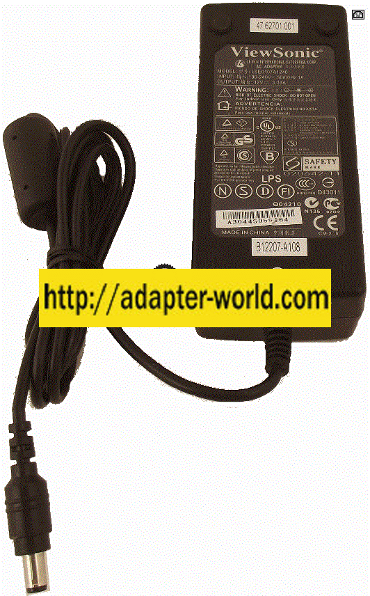 Viewsonic LSE0107A1240 AC ADAPTER 12VDC 3.33A -( ) 2x5.5mm 100-2