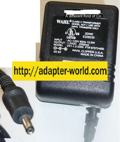 WAHL ADT-1 AC ADAPTER 1.2VDC 2000mA NEW -( ) 0.9x3.7x7.5mm ROUN