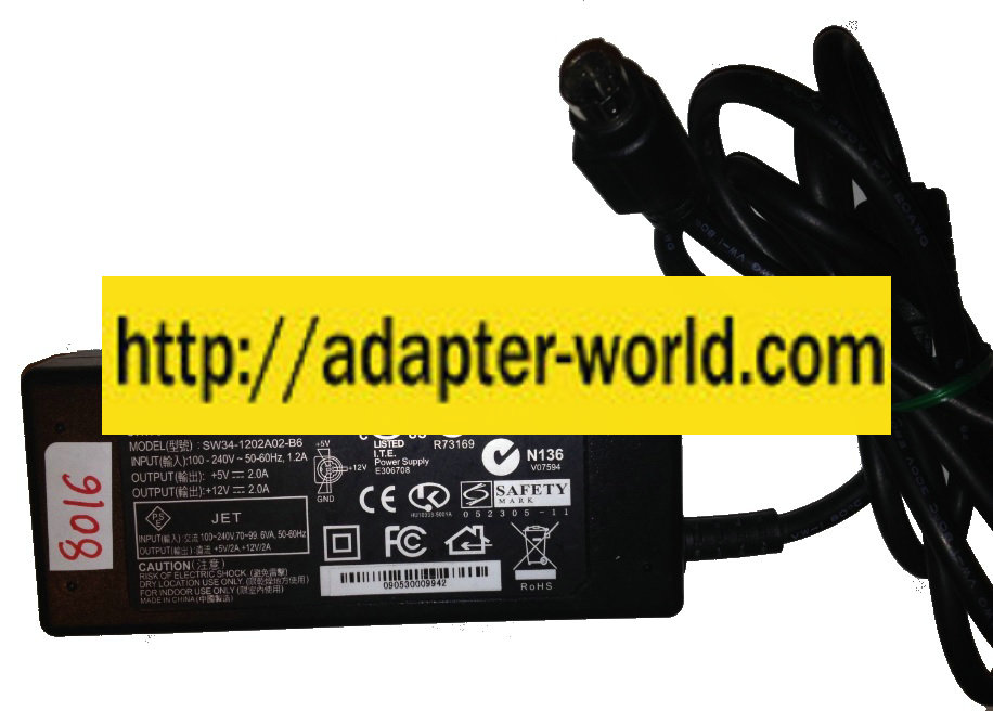 WEIHAI POWER SW34-1202A02-B6 AC ADAPTER 5VDC 2A New -( ) 6 Pin