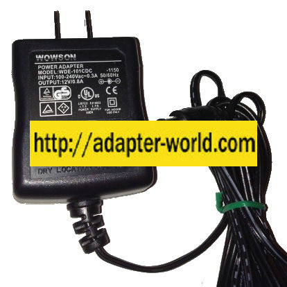 WOWSON WDE-101CDC AC ADAPTER 12VDC 0.8A New -( )- 2.5 x 5.4 x 9
