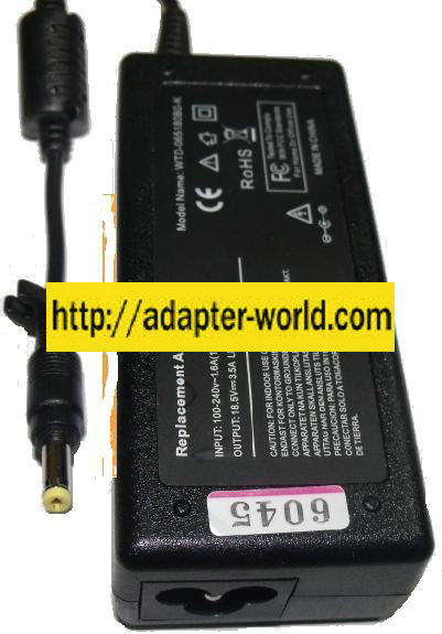 WTD-065180B0-K REPLACEMENT AC ADAPTER 18.5V DC 3.5A LAPTOP POWER