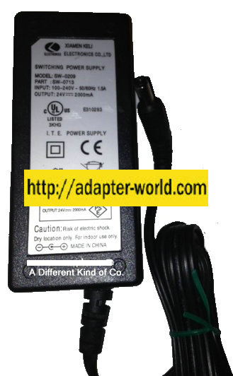XIAMEN KELI SW-0209 AC ADAPTER 24VDC 2000mA New -( )- 2.5x5.5mm