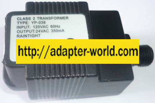 YP-038 AC ADAPTER 24VAC 350mA NEW 2 PIN DIN FEMALE CLASS 2 TRAN YP-038 AC ADAPTER 24VAC 350mA NEW 2 PIN DIN FEMALE CLASS 2 TRAN