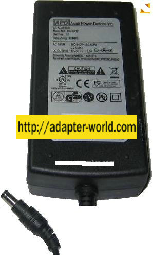 APD DA-30I12 AC ADAPTER 12VDC 2.5A Power Supply for External HDD