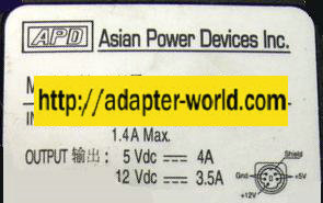 APD AC Adapter DA-45C01 5VDC 4A 12V 3.5A 5PIN Power Supply 5-PIN
