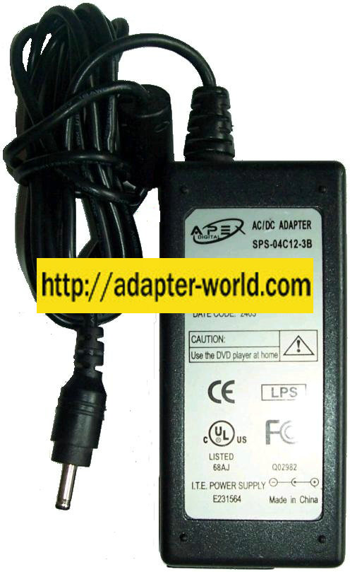 APEX SPS-04c12-3B AC ADAPTER 12VDC 3A 36W -( ) 1.2x3.5mm New 10