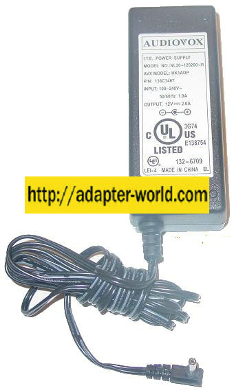 AUDIOVOX NL20-120200-I1 AC ADAPTER 12Vdc 2A HK1ADP Portable DVD