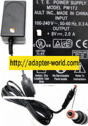 Ault PW172 AC ADAPTER 9VDC 2A PW172KB0903F01 2.5x5.5x10 mm New