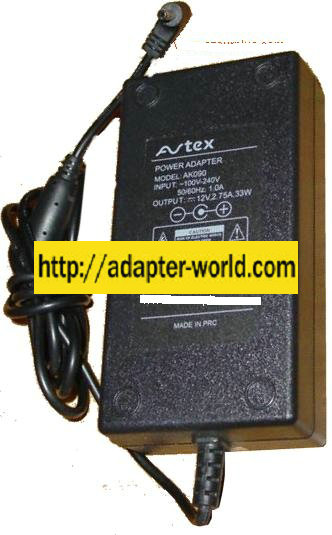 AVTEX AK090 AC ADAPTER 12V 2.75A -( )- New 1.2x3.5mm 10" LCD TV