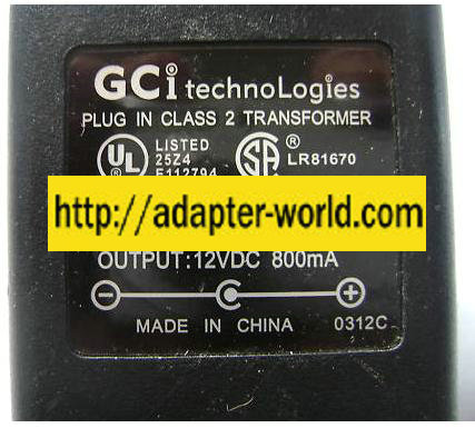 GCI AM-12800 AC ADAPTER 12VDC 800mA NEW -( ) 2.1x5mm SPEAKERS P