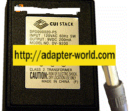 CUI STACK DV-9200 AC ADAPTER 9VDC 200MA NEW 2 x 5.5 x 12mm