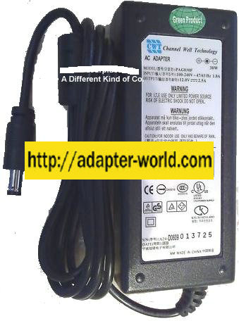 CWT PAG030F AC Adapter 12Vdc 2.5A -( ) 2.5x5.5mm 100-240vac New