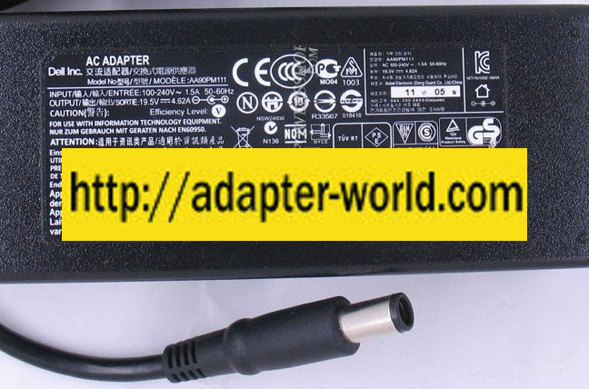 DELL FA90PM111 AC ADAPTER 19.5VDC 4.62A -( )- 1x5x7.4x12.8mm