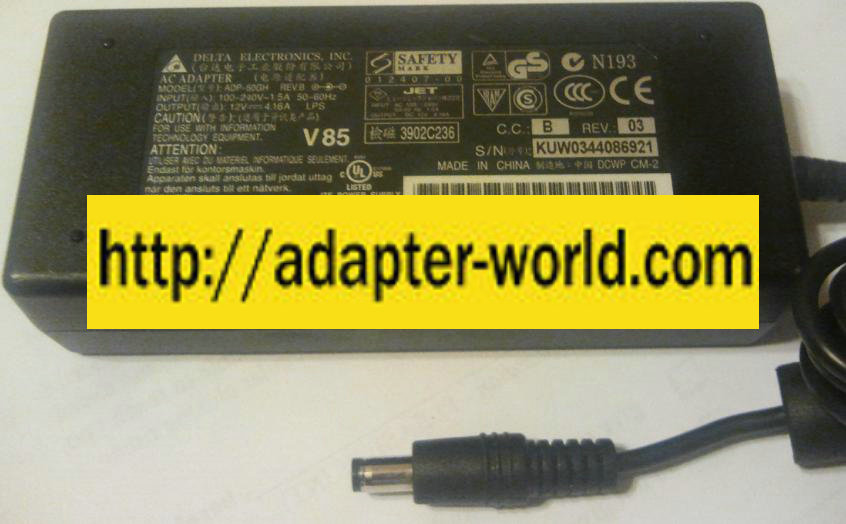 DELTA ADP-50GH REV.B AC ADAPTER 12VDC 4.16A NEW 2 x 5.5 x 9.5mm