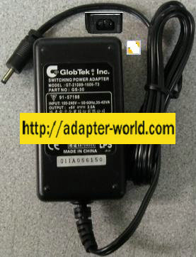 GLOBTEK GT-21089-1506-T3 AC ADAPTER 6VDC 2.5A New -( ) 1.3x3.5m