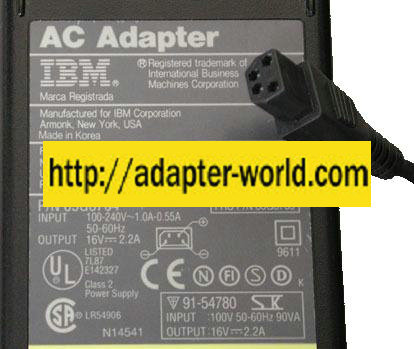 IBM 85G6704 AC ADAPTER 16V DC 2.2A POWER SUPPLY 4Pin 85G6705 for